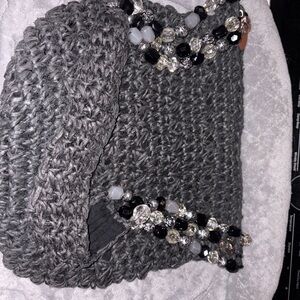 Kelly & Katie Gray Crochet Clutch with Beaded Accents
